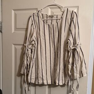 Elegant Striped Women's Blouse with Tie Sleeves